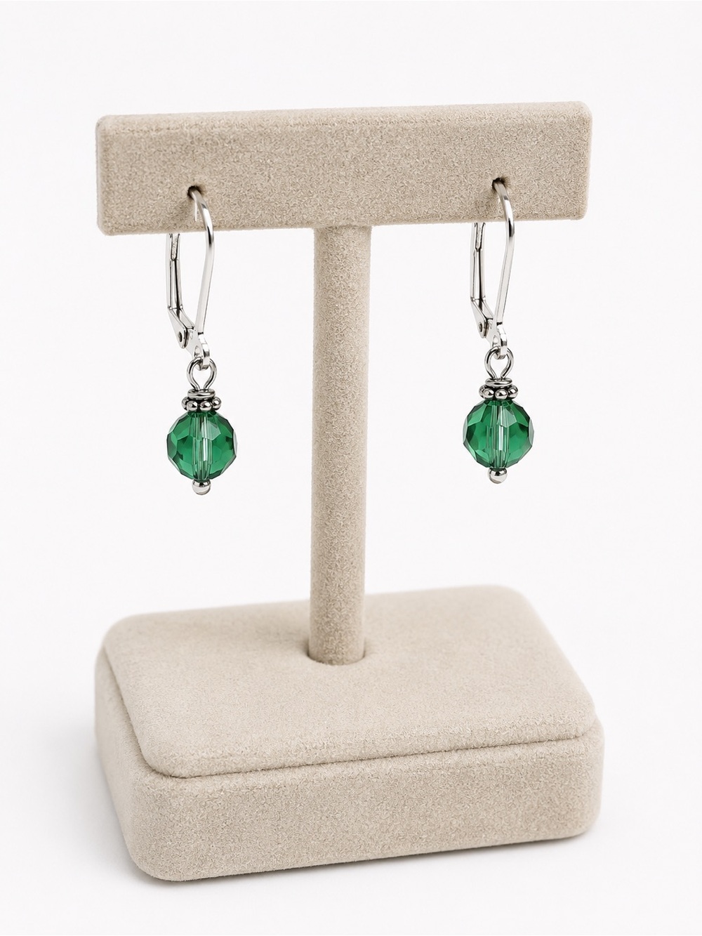 Handmade Swarovski Emerald Crystal Earrings Silver Tone
